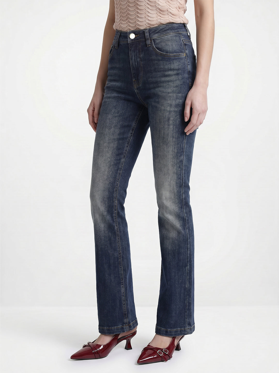 Dark Blue High Rise Flared Jeans