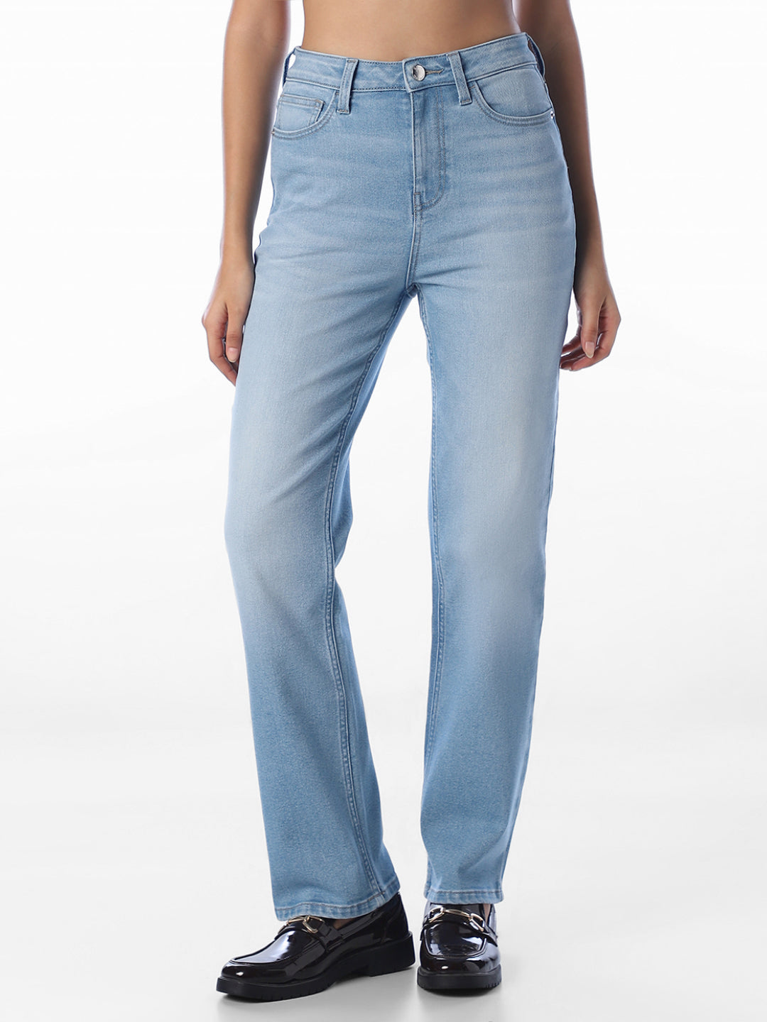 Light Blue High Rise Straight Fit Jeans