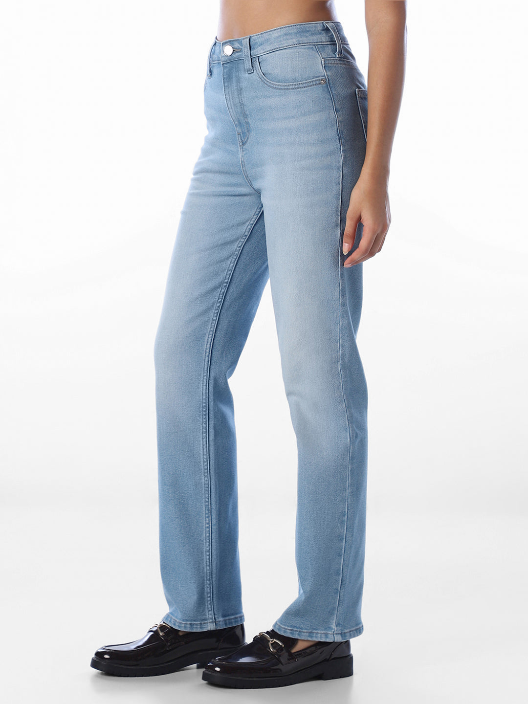 Light Blue High Rise Straight Fit Jeans