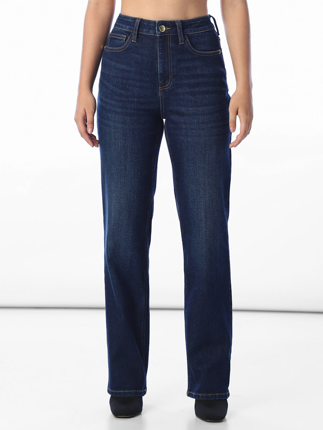 Dark Blue High Rise Straight Fit Jeans