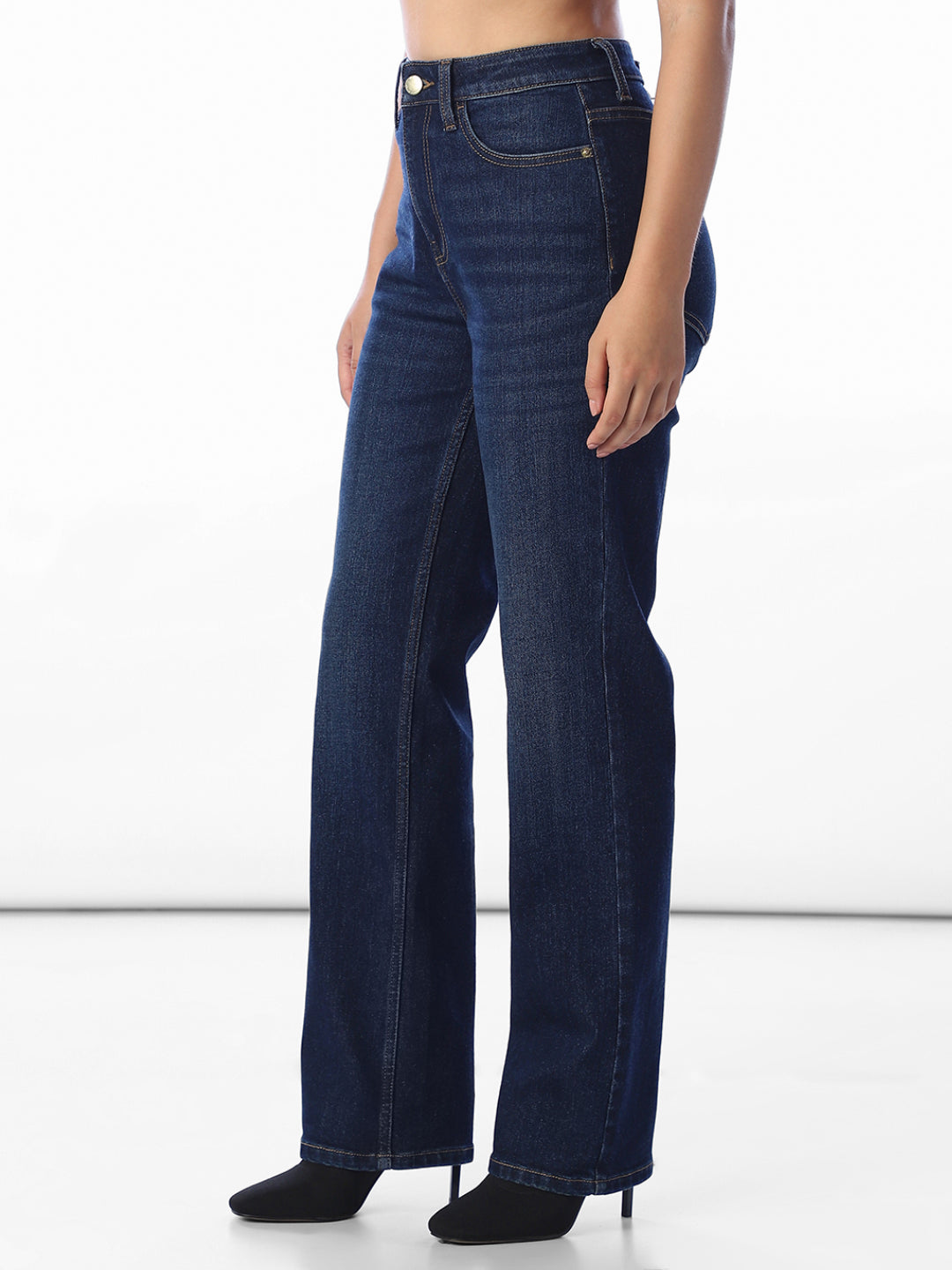 Dark Blue High Rise Straight Fit Jeans