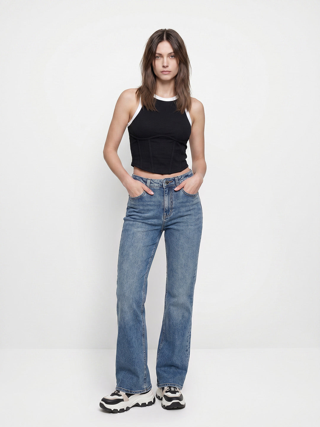 Blue Washed Straight Fit Jeans