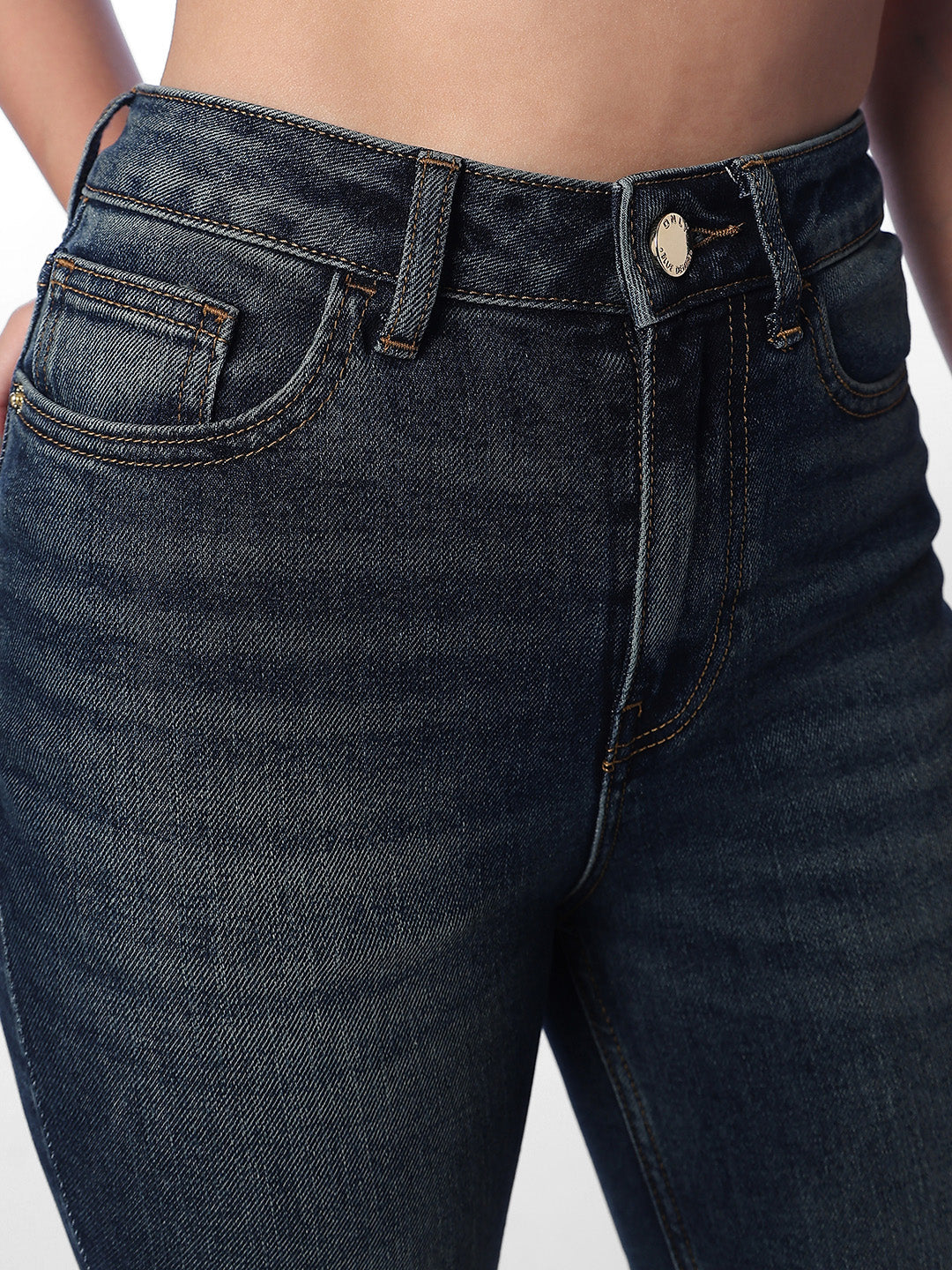 Dark Blue Washed Flared Jeans