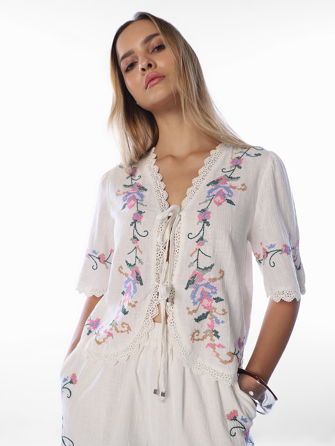 White Embroidered Top