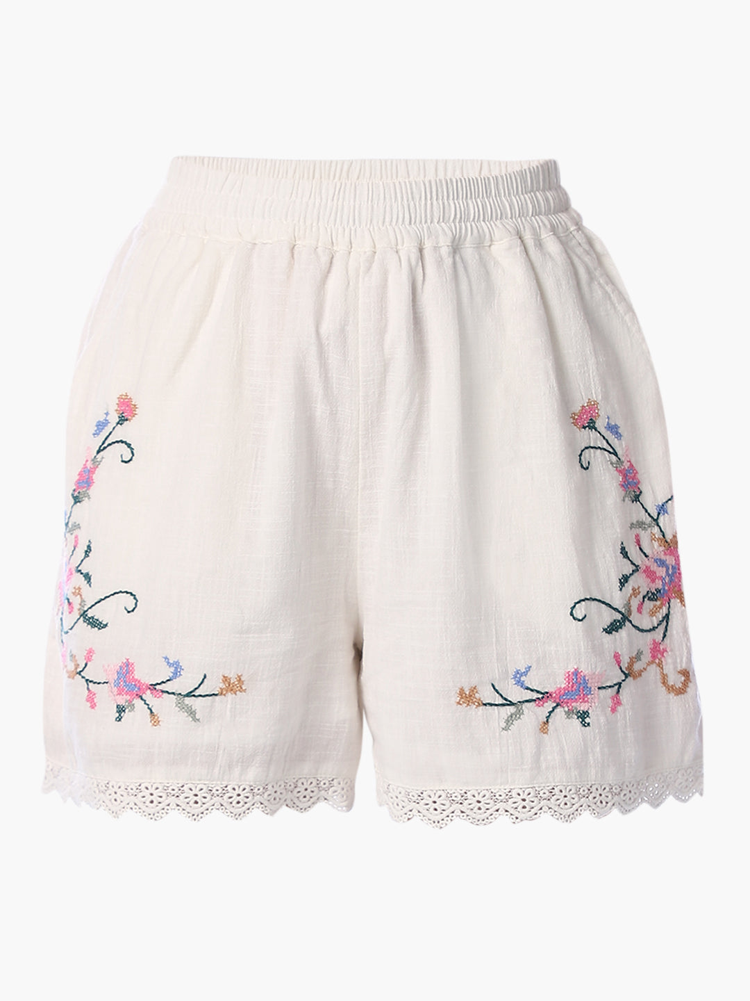 White Embroidered Shorts