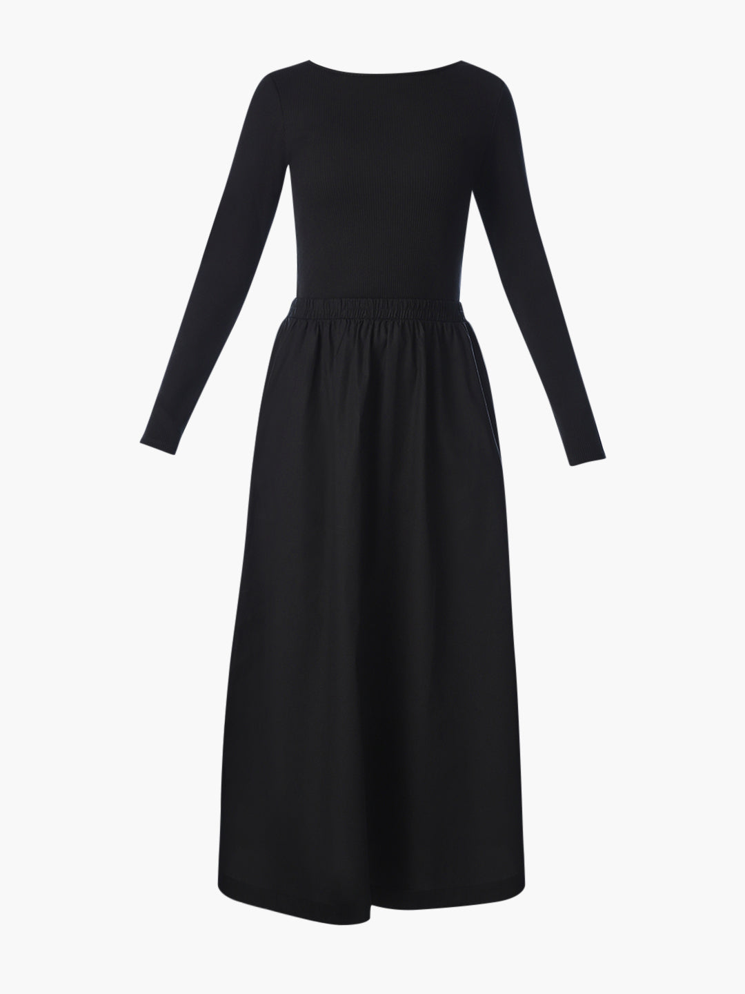 Black Boat Neck Long Dress