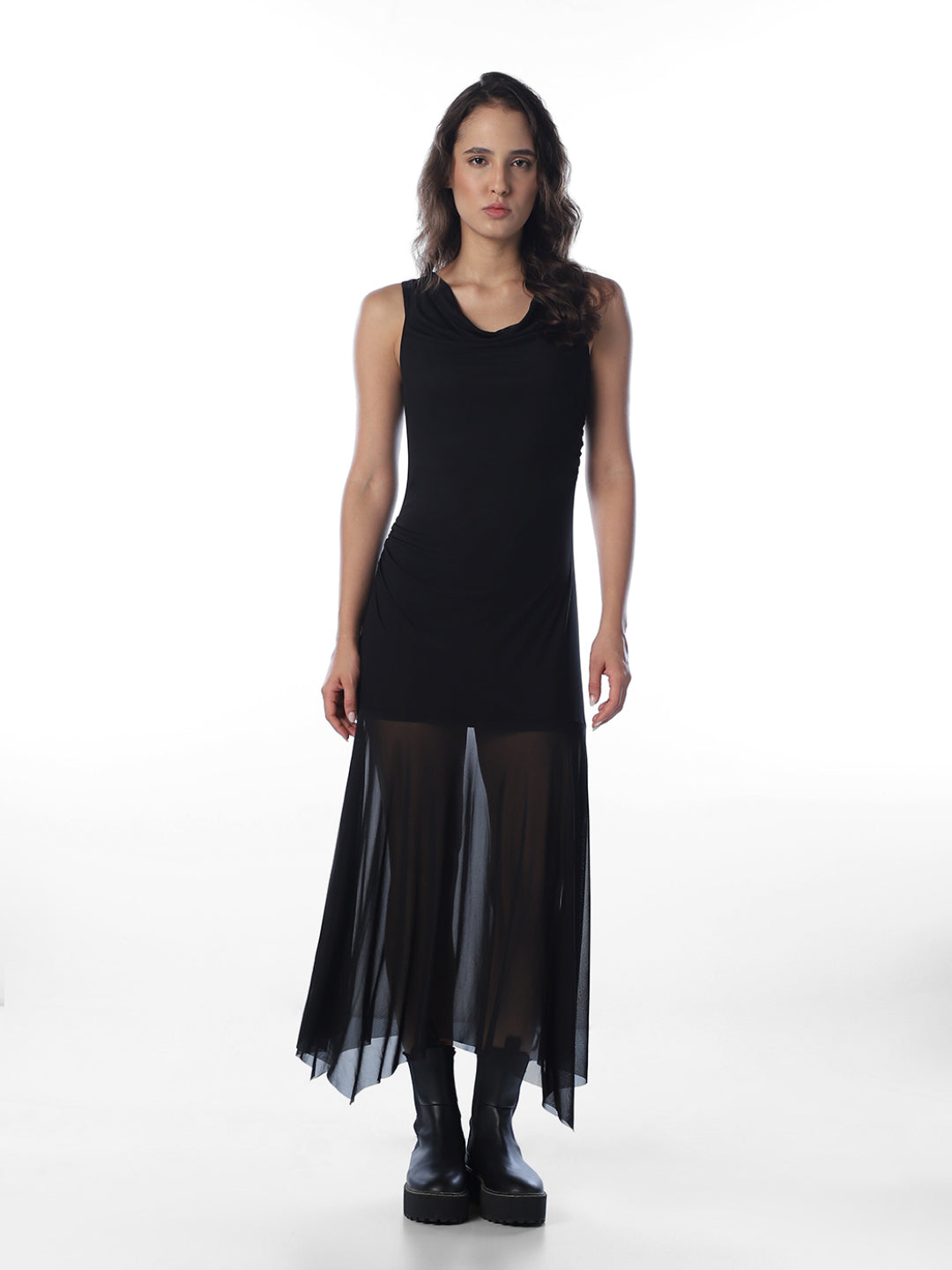 Black Asymmetric Pleated Dress