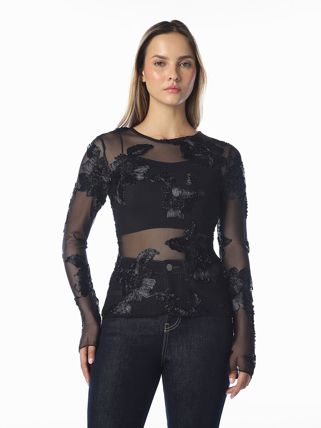 Black Sheer Floral Top