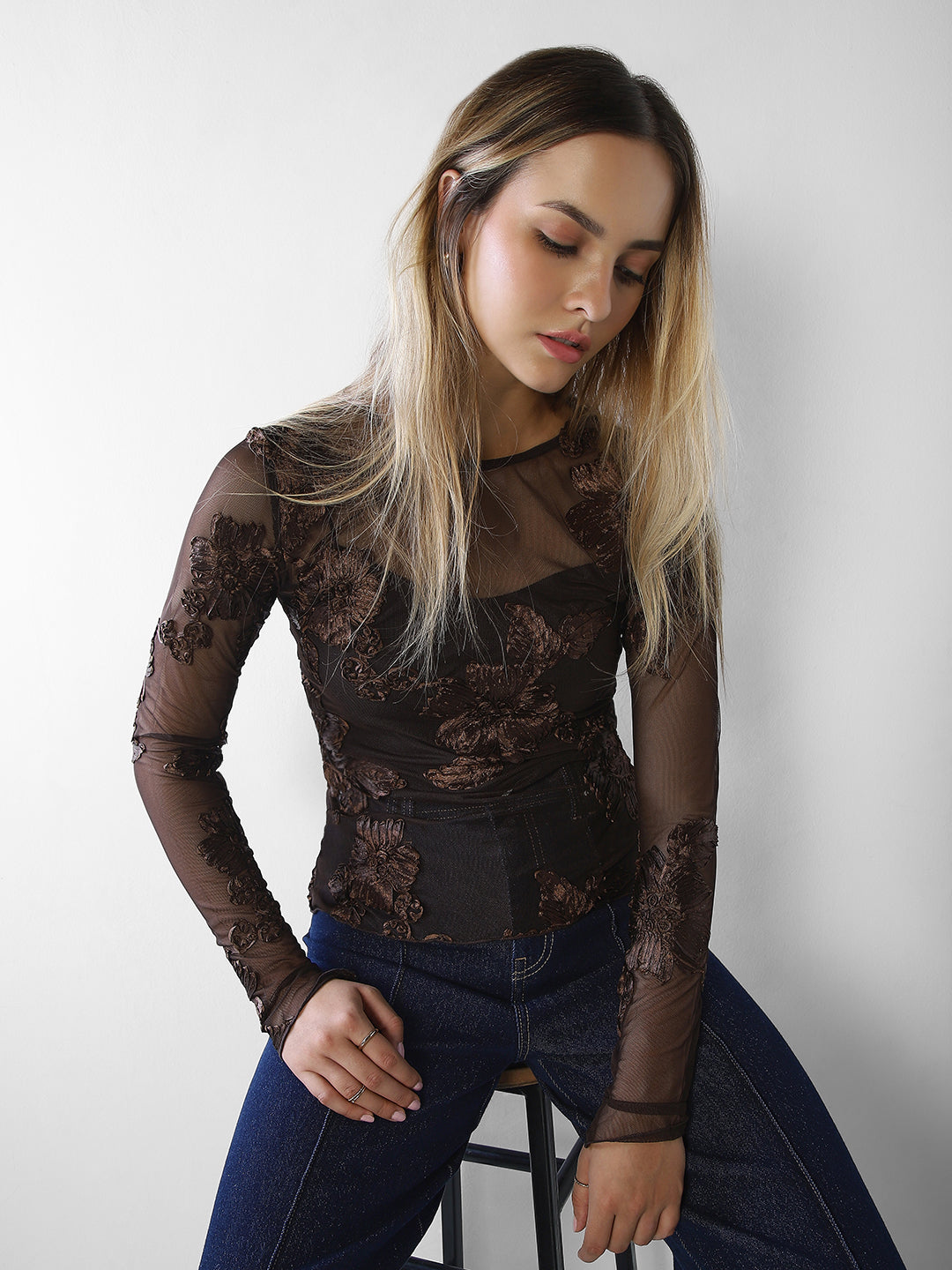 Brown Sheer Floral Top