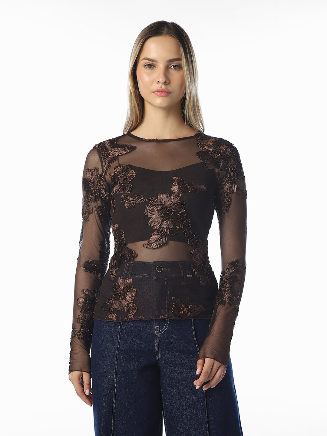 Brown Sheer Floral Top