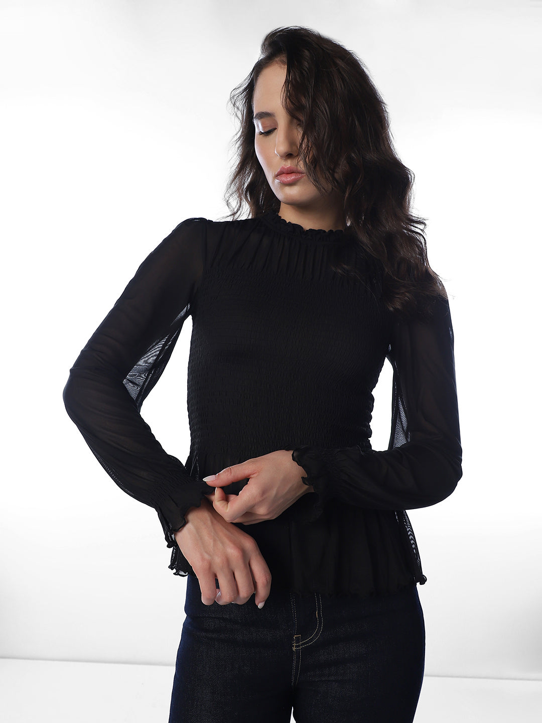 Black Smocked Top