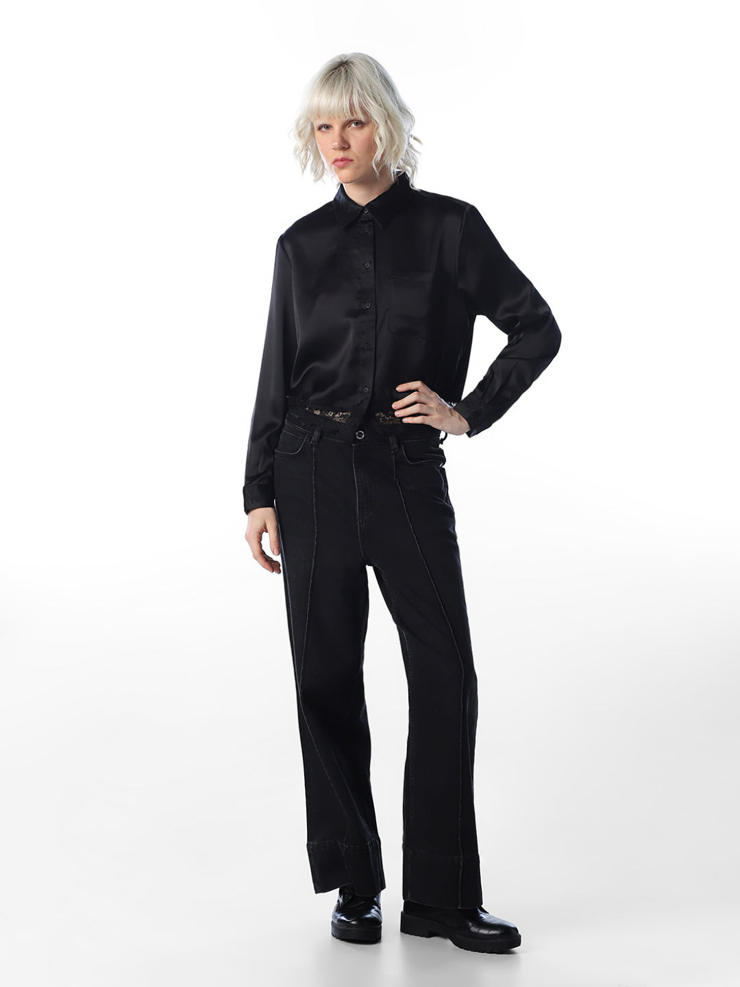 Black Satin Lace Shirt
