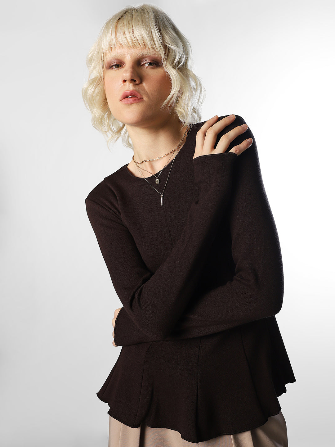 Dark Brown Peplum Top