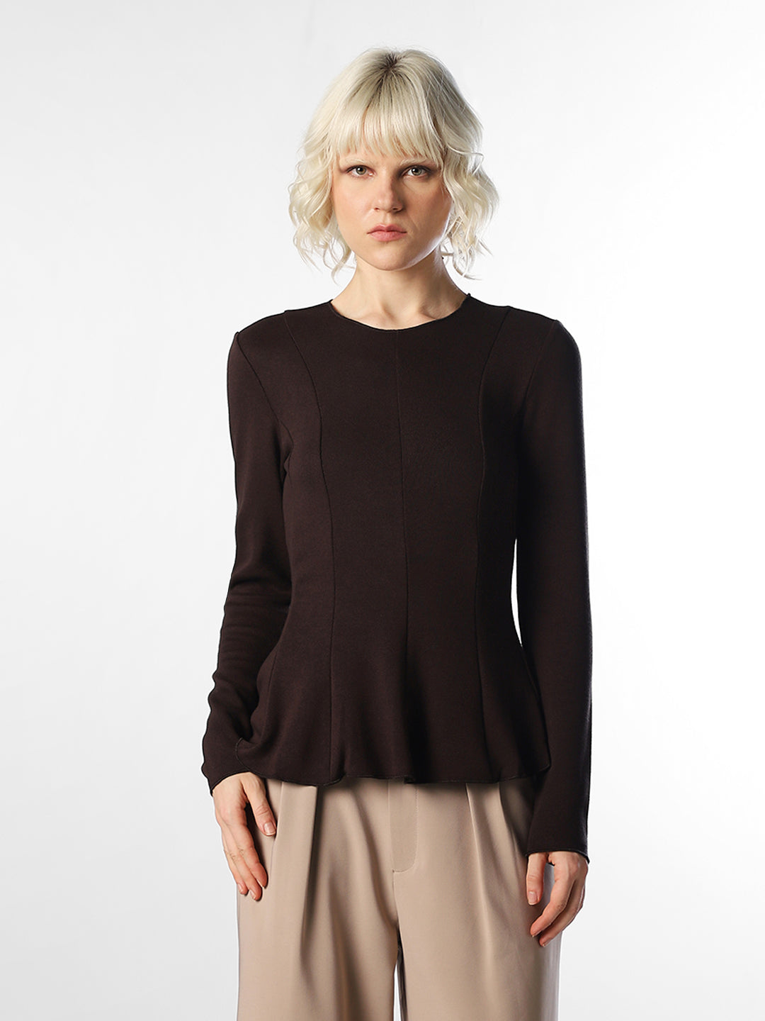 Dark Brown Peplum Top