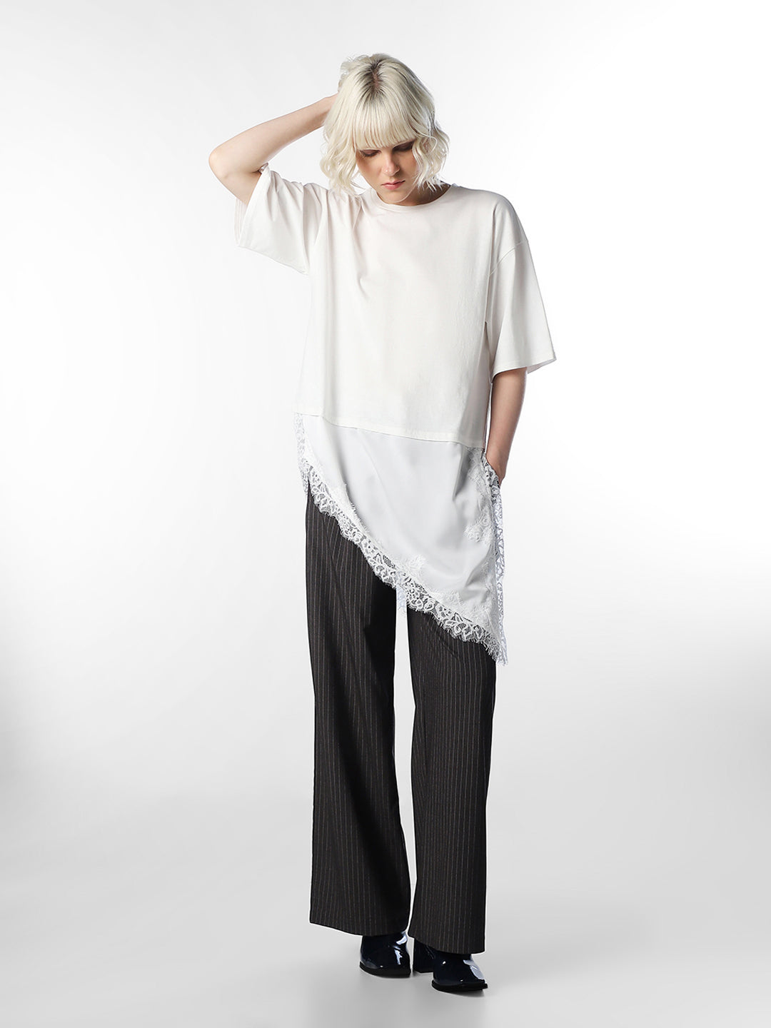 White Asymmetric Lace Top