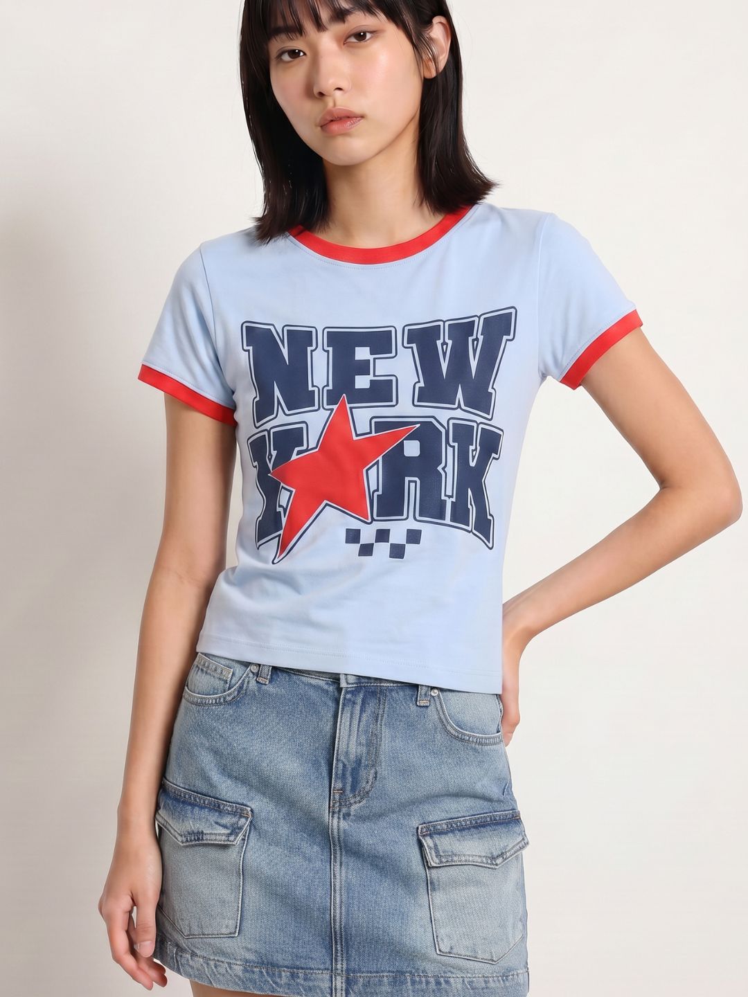 Blue Printed Cotton T-shirt