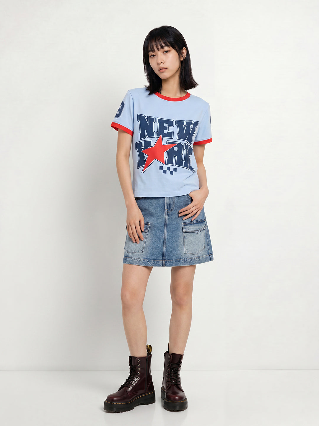 Blue Printed Cotton T-shirt