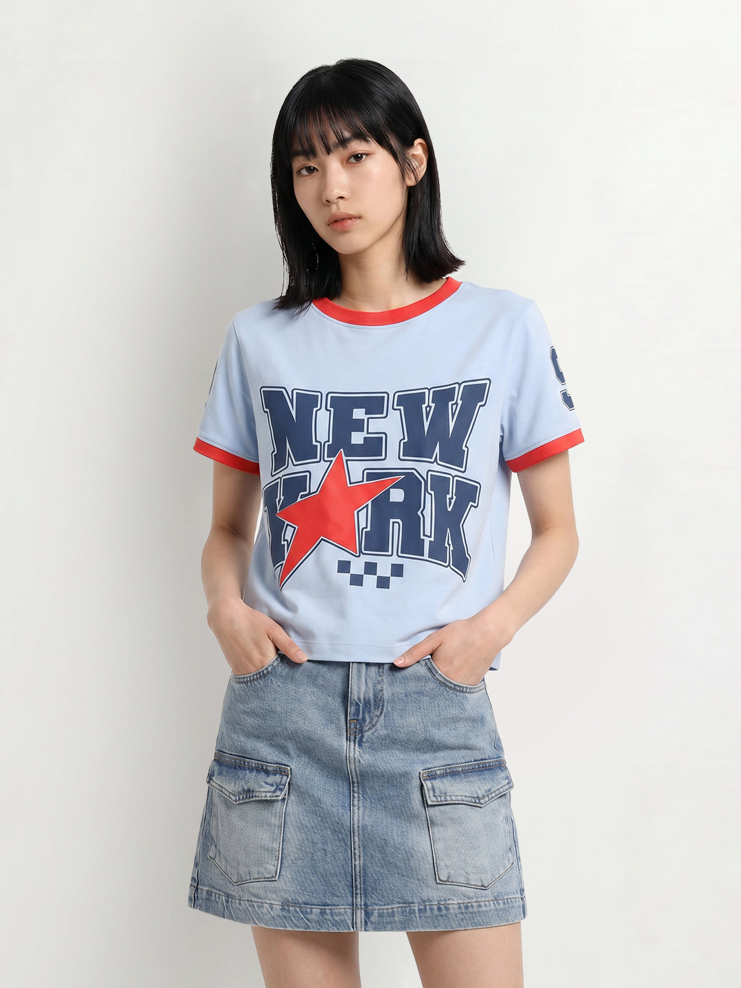 Blue Printed Cotton T-shirt