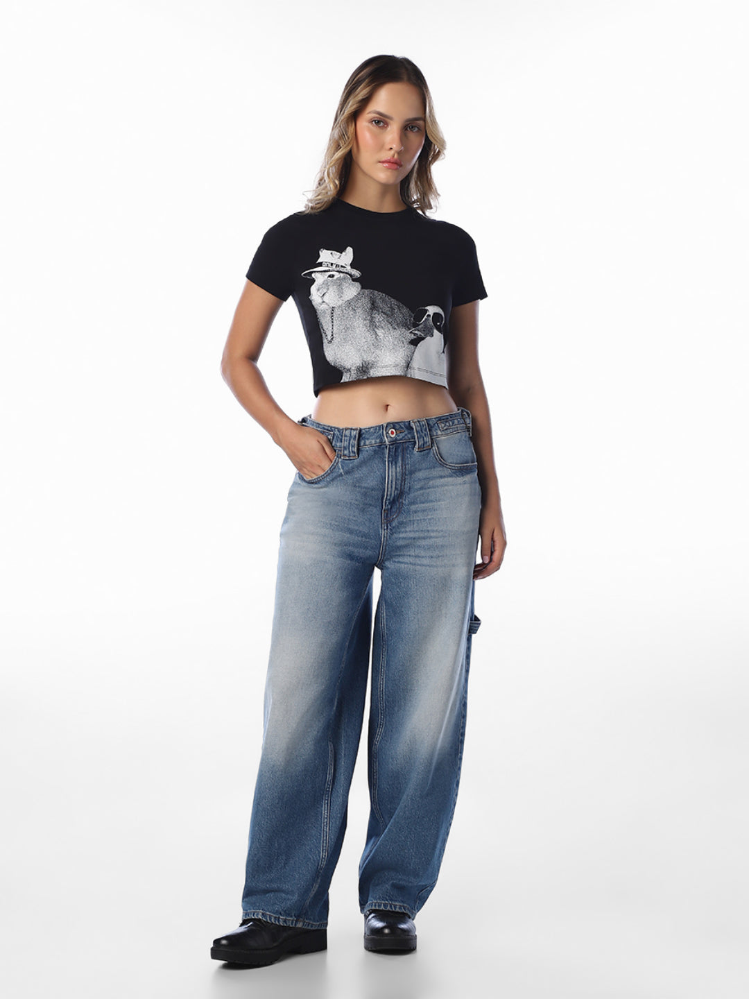 Black Printed Cotton T-shirt