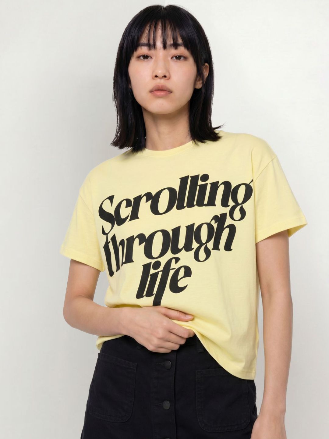 Yellow Printed Cotton T-shirt