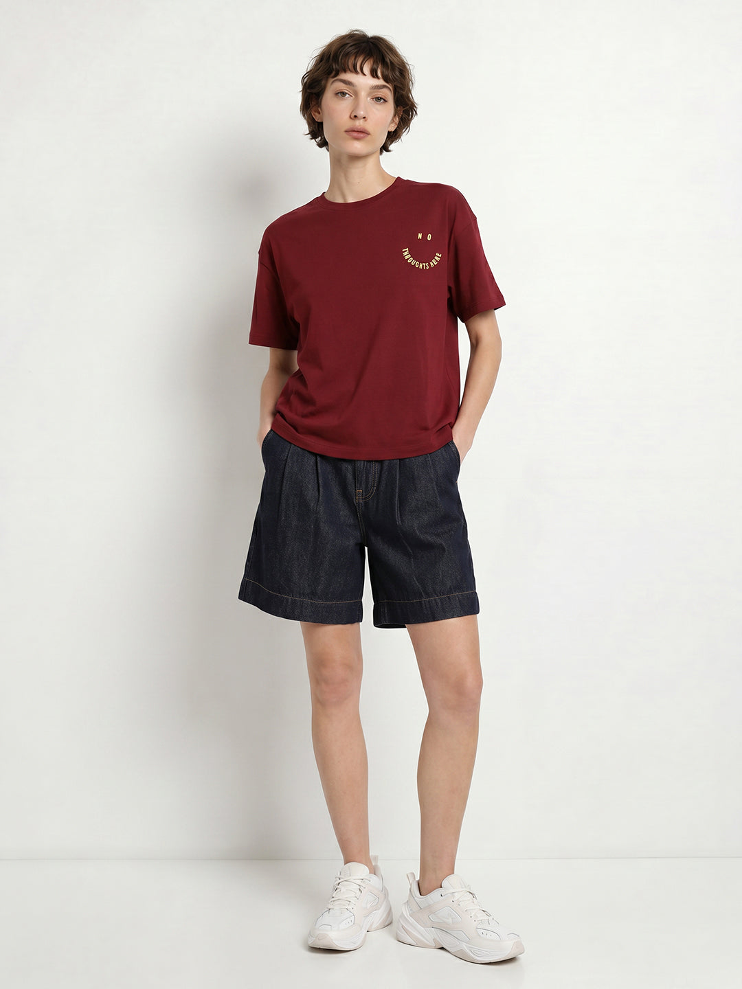 Maroon Printed Cotton T-shirt