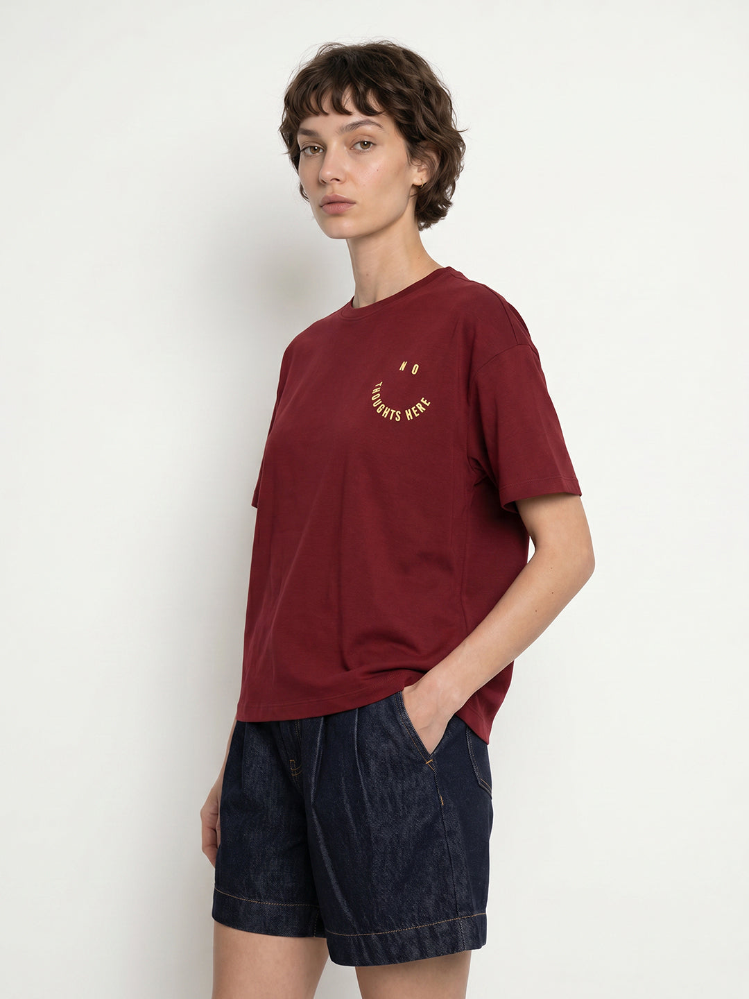 Maroon Printed Cotton T-shirt