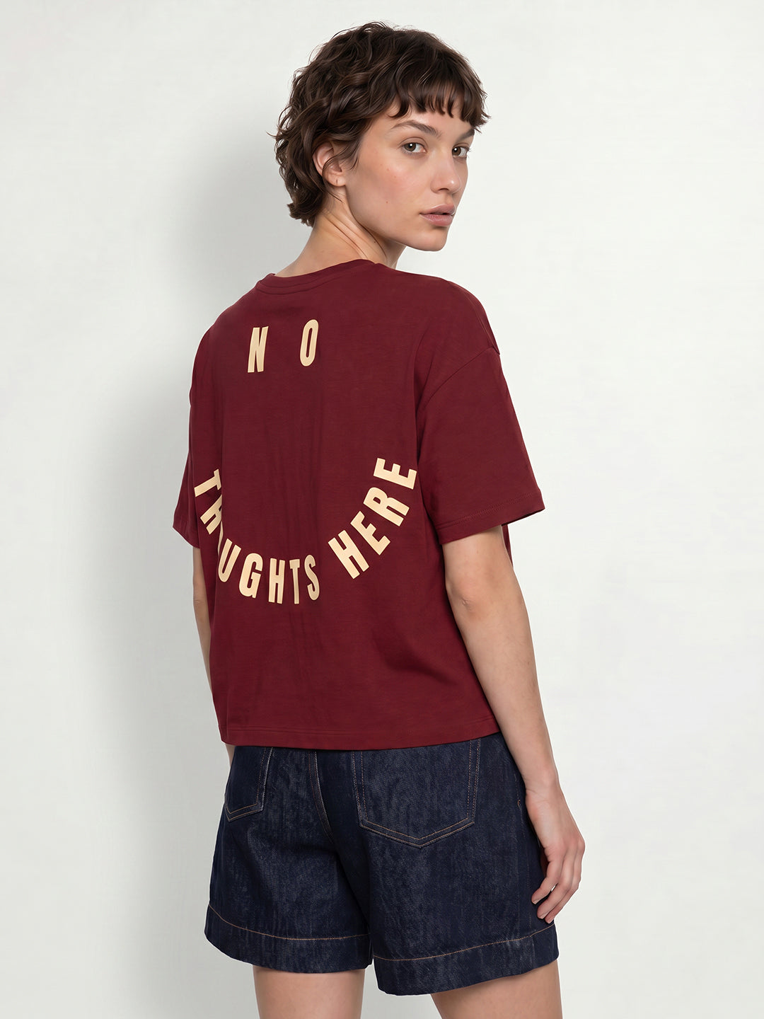 Maroon Printed Cotton T-shirt