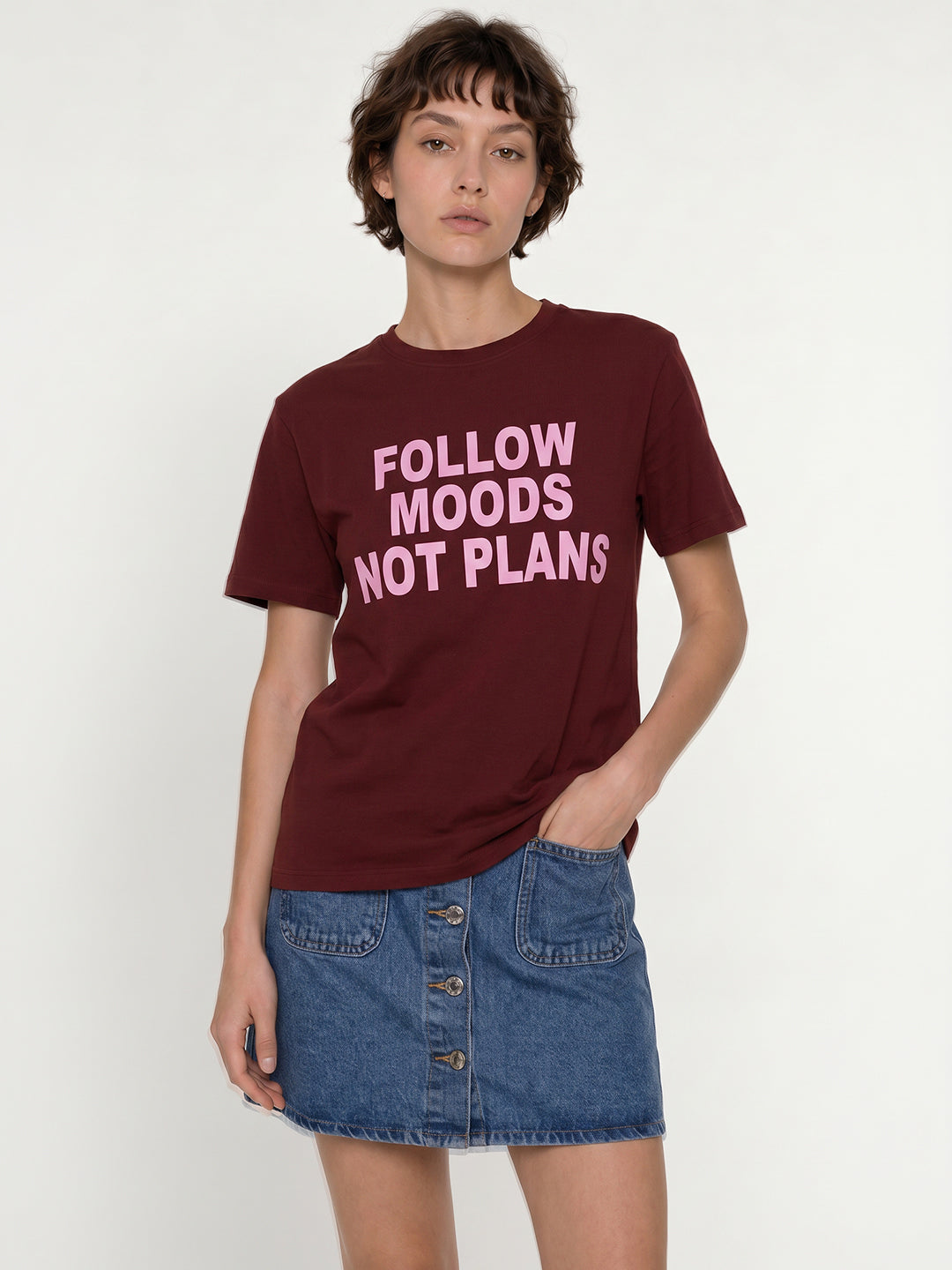 Maroon Slogan Print T-shirt