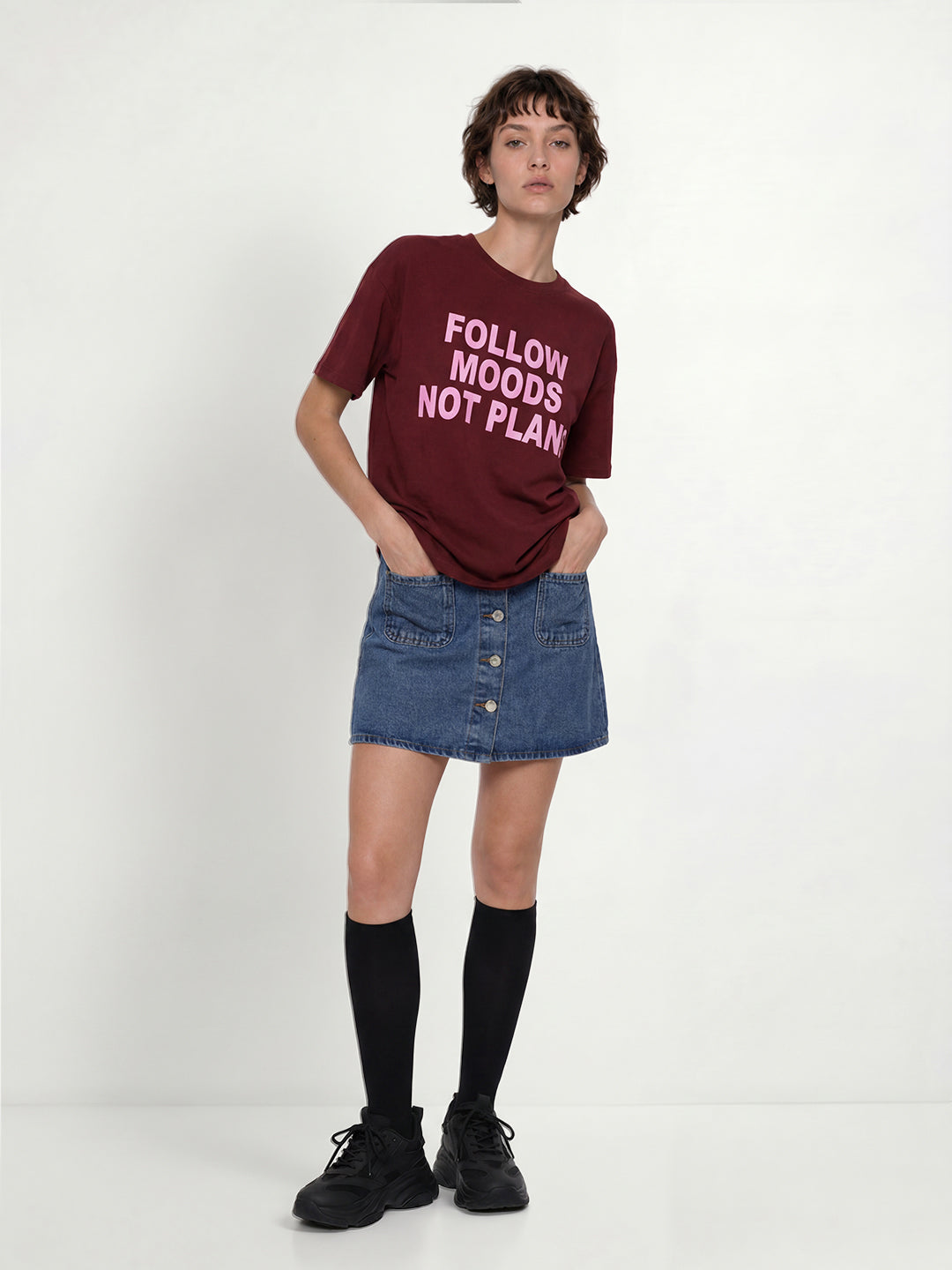 Maroon Slogan Print T-shirt