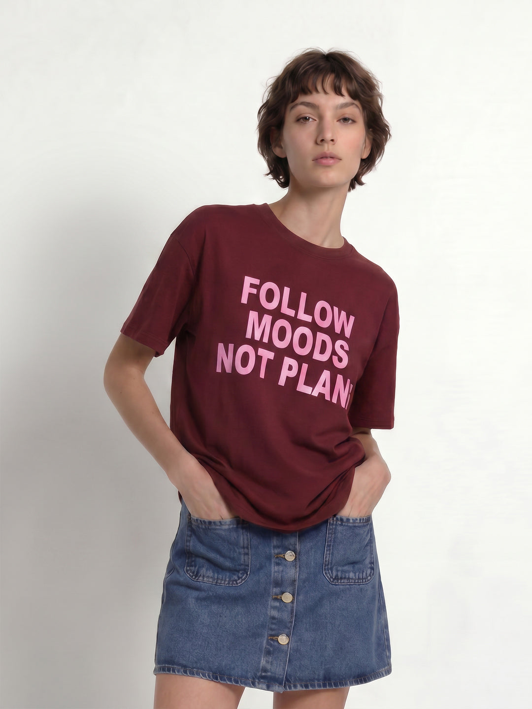 Maroon Slogan Print T-shirt