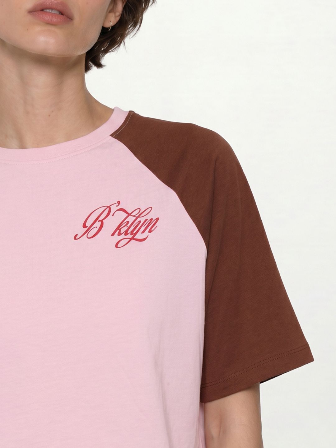 Pink Colourblocked Cropped T-Shirt