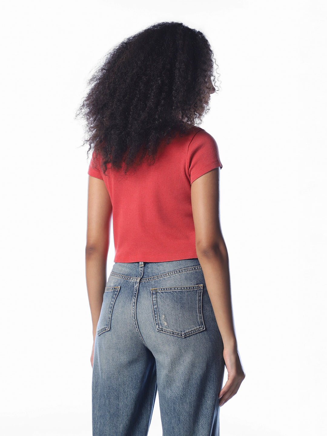 Red Printed Cropped Polo