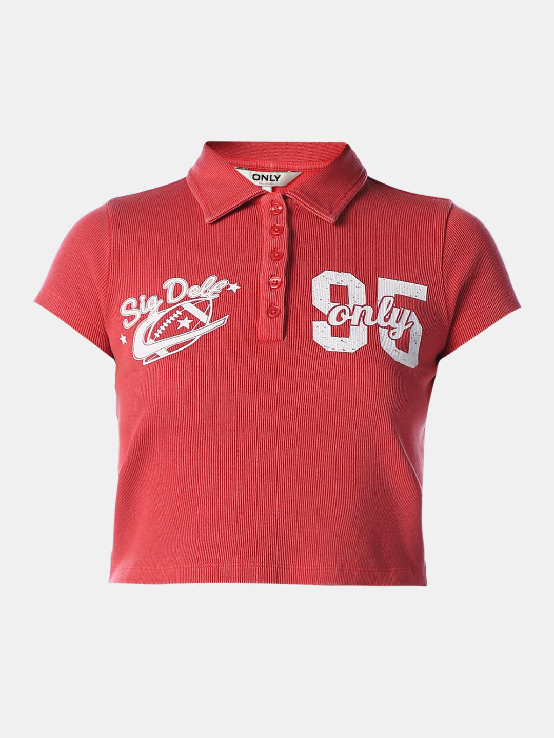 Red Printed Cropped Polo