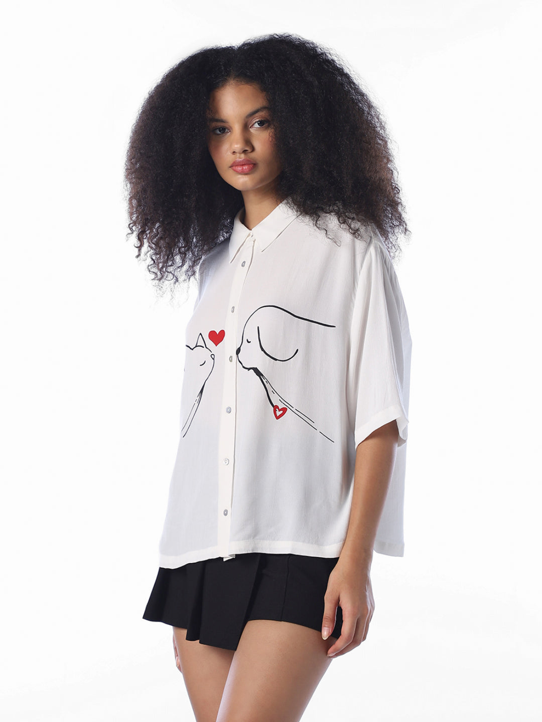 White Printed Oversized Shirt