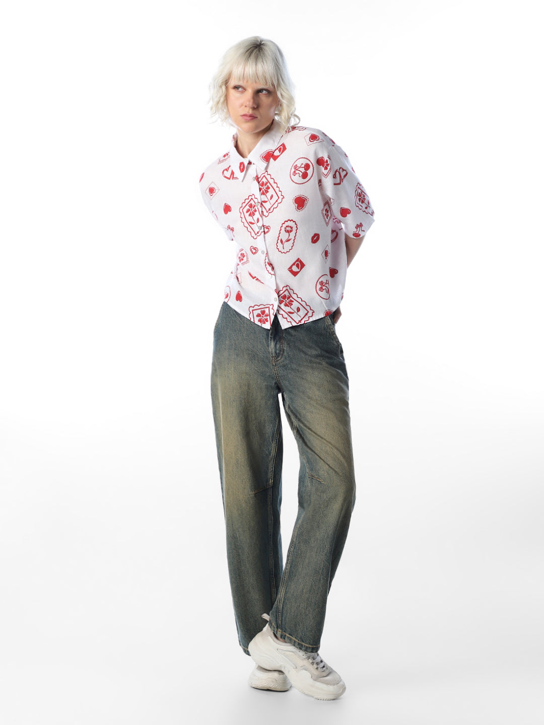 White Printed Oversized Shirt