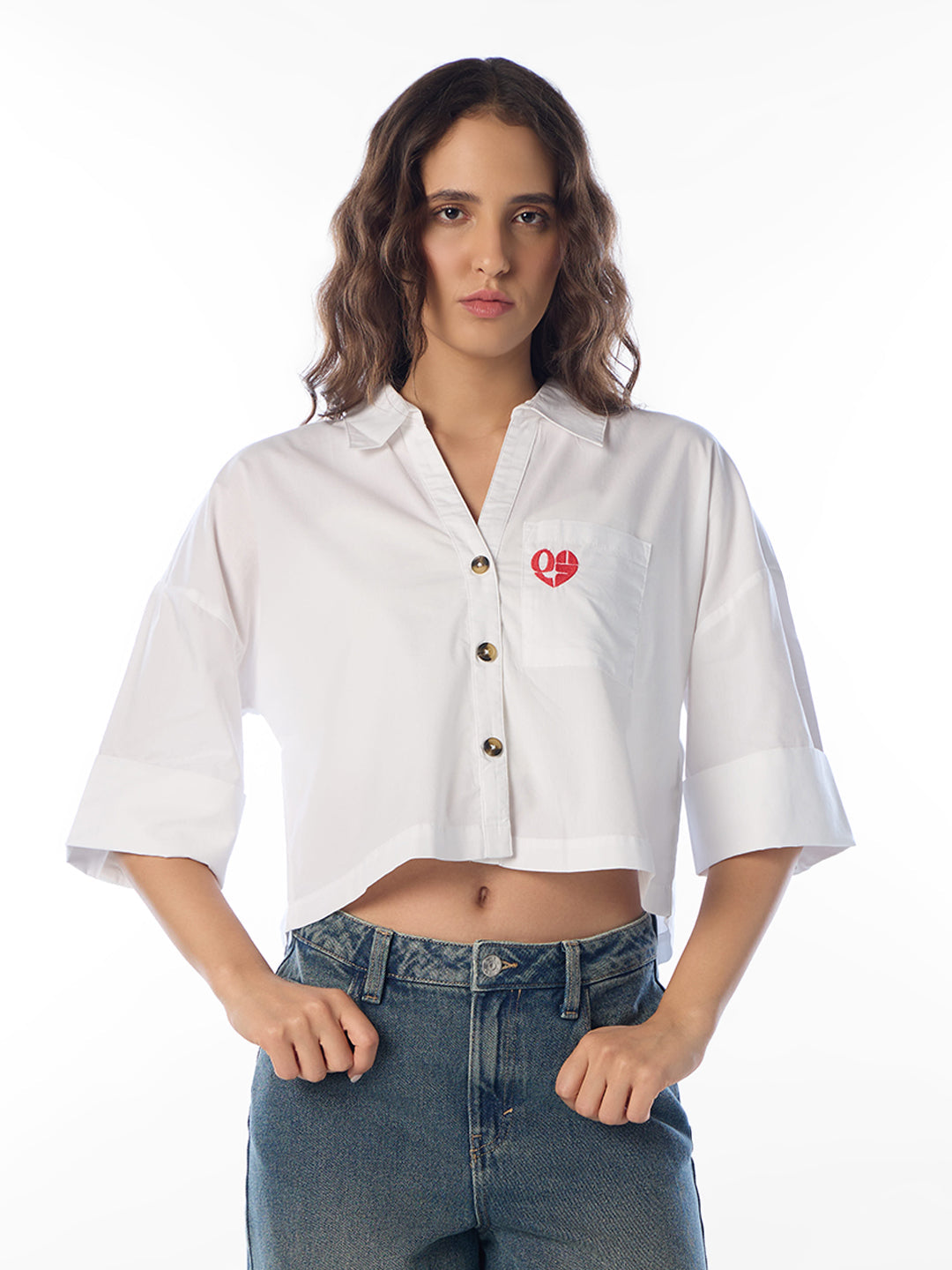 White Cropped Cotton Shirt