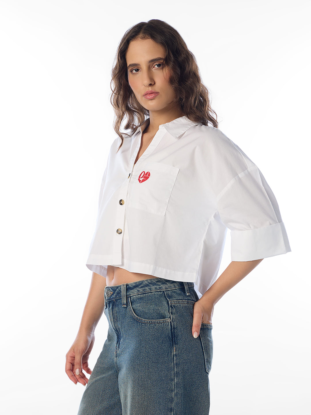 White Cropped Cotton Shirt