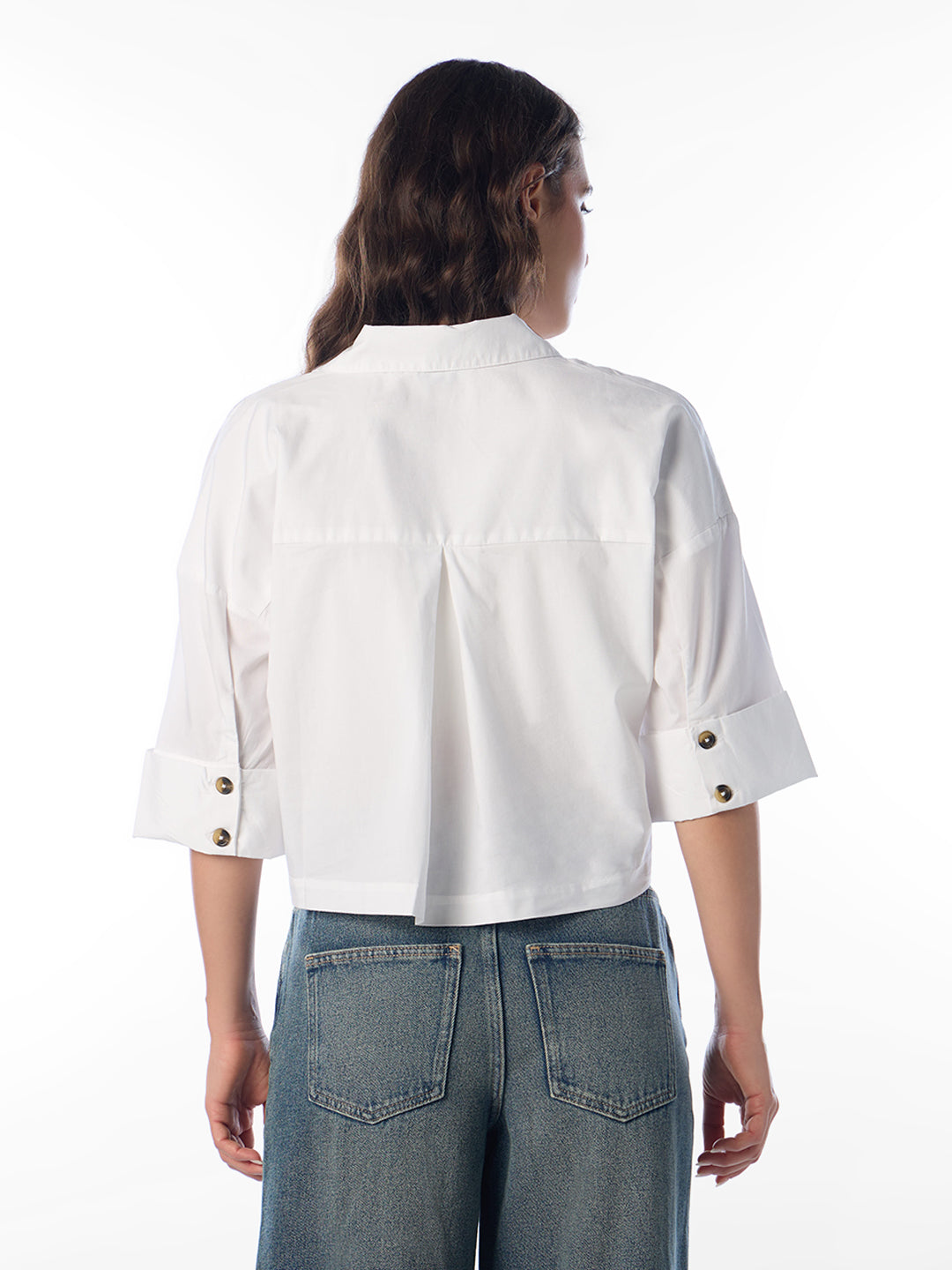 White Cropped Cotton Shirt