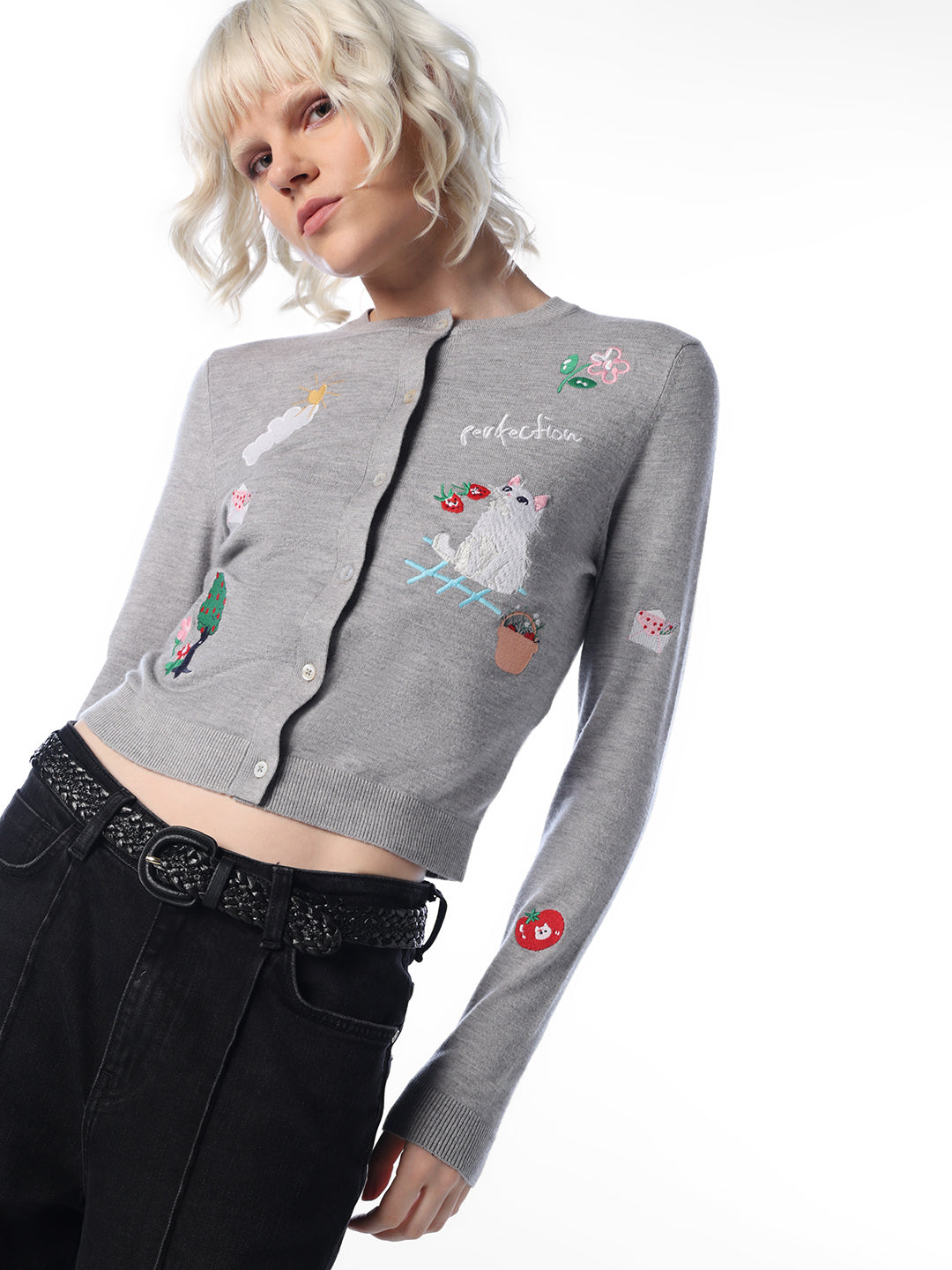 Grey Embroidered Cardigan