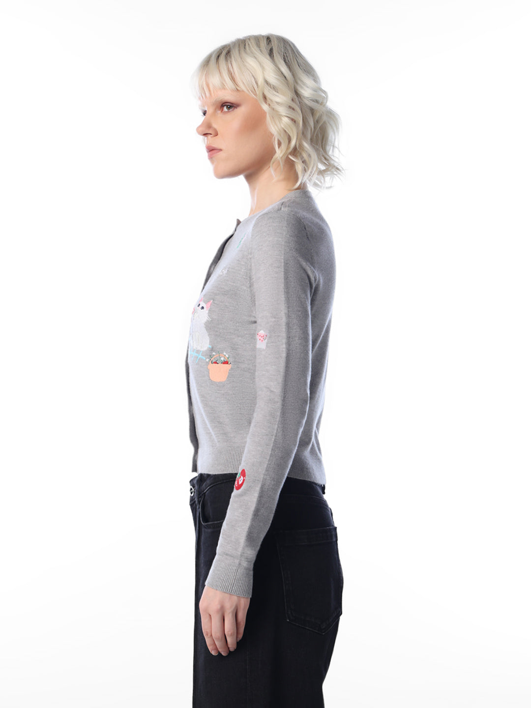 Grey Embroidered Cardigan