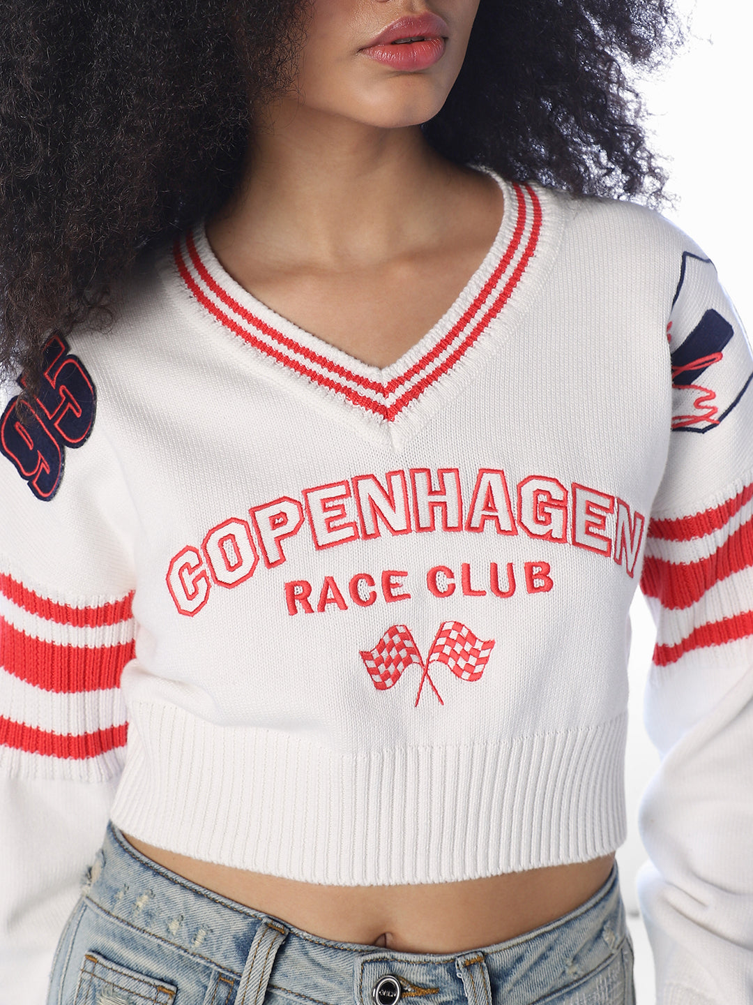 White Printed Cropped Pullover