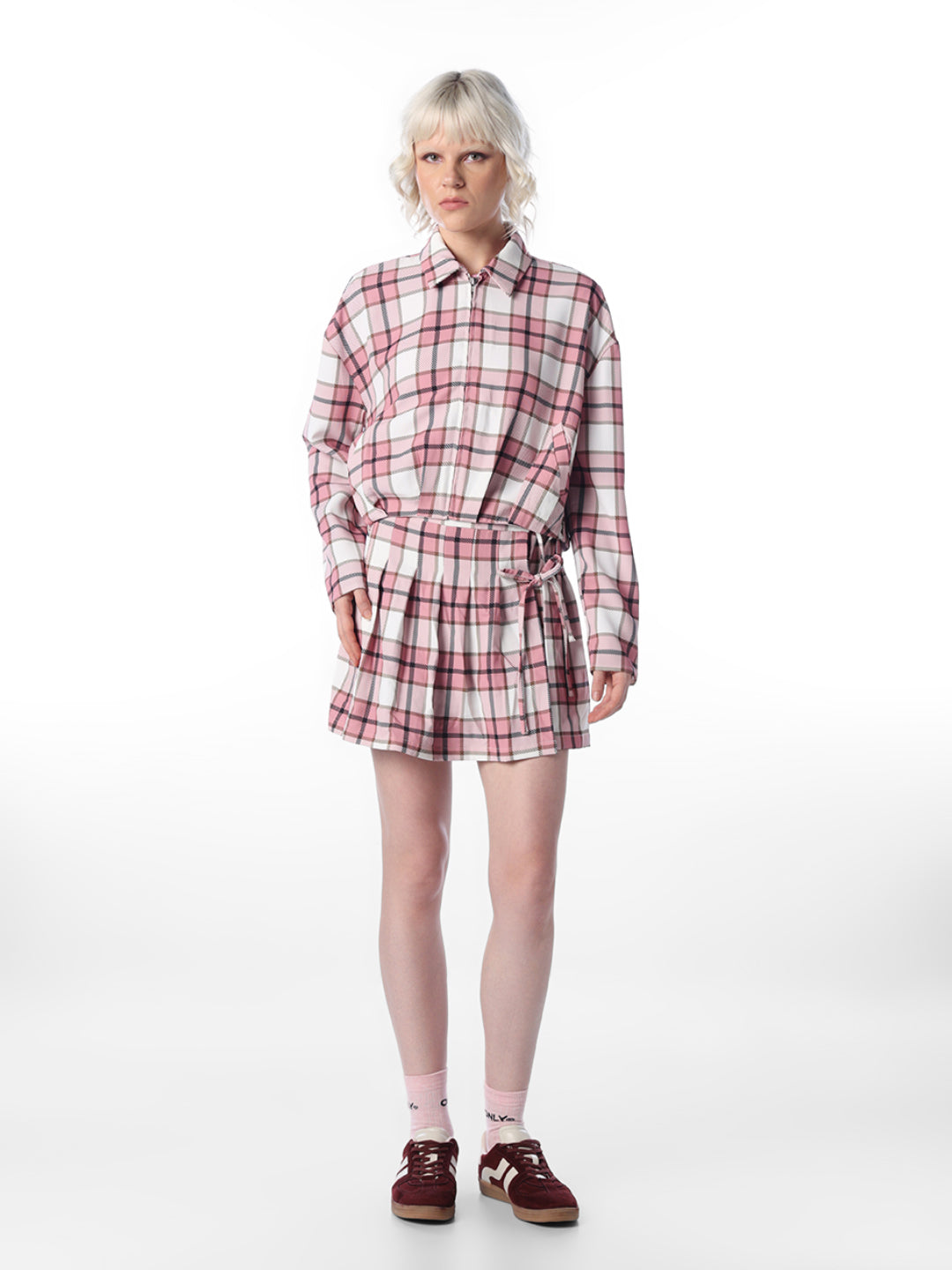 Pink Cropped Check Shirt