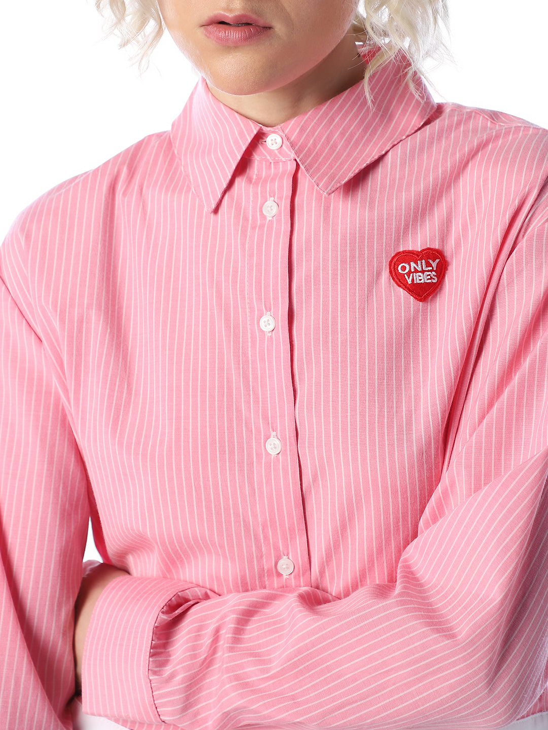 Pink Striped Cropped Shirt