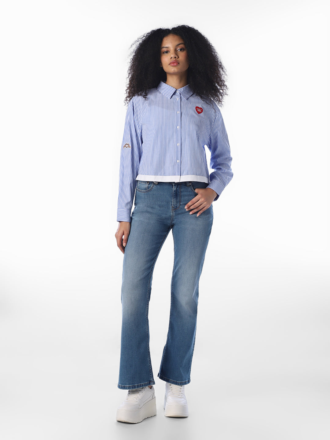 Blue Striped Cropped Shirt
