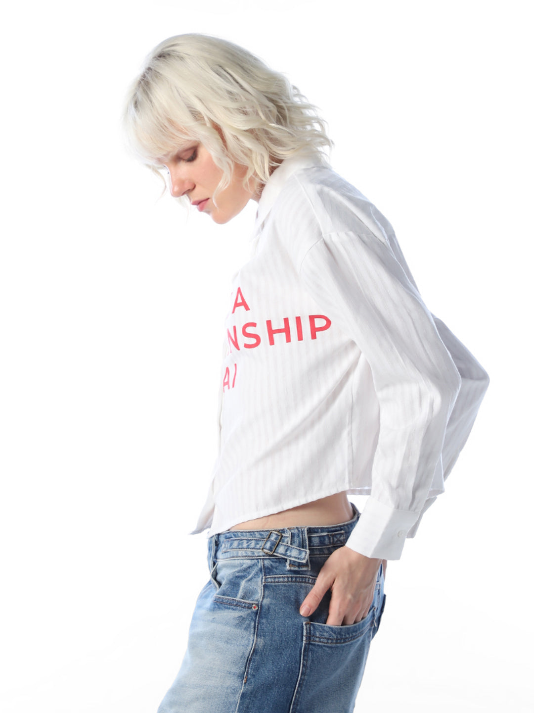 White Printed Cropped Shirt