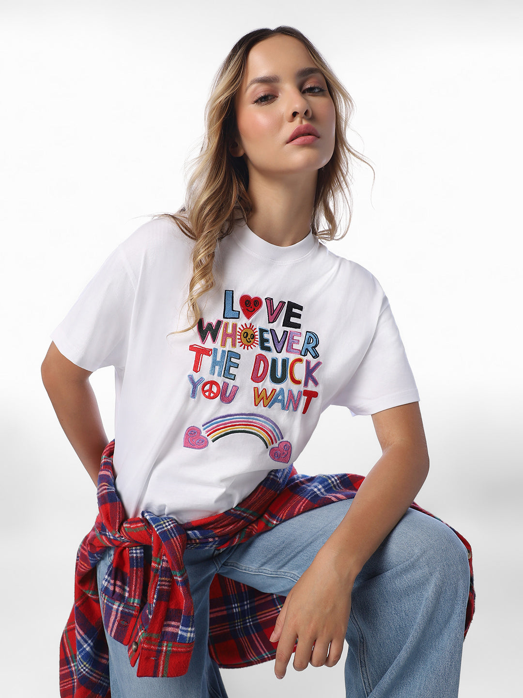 White Printed Relaxed Fit T-Shirt