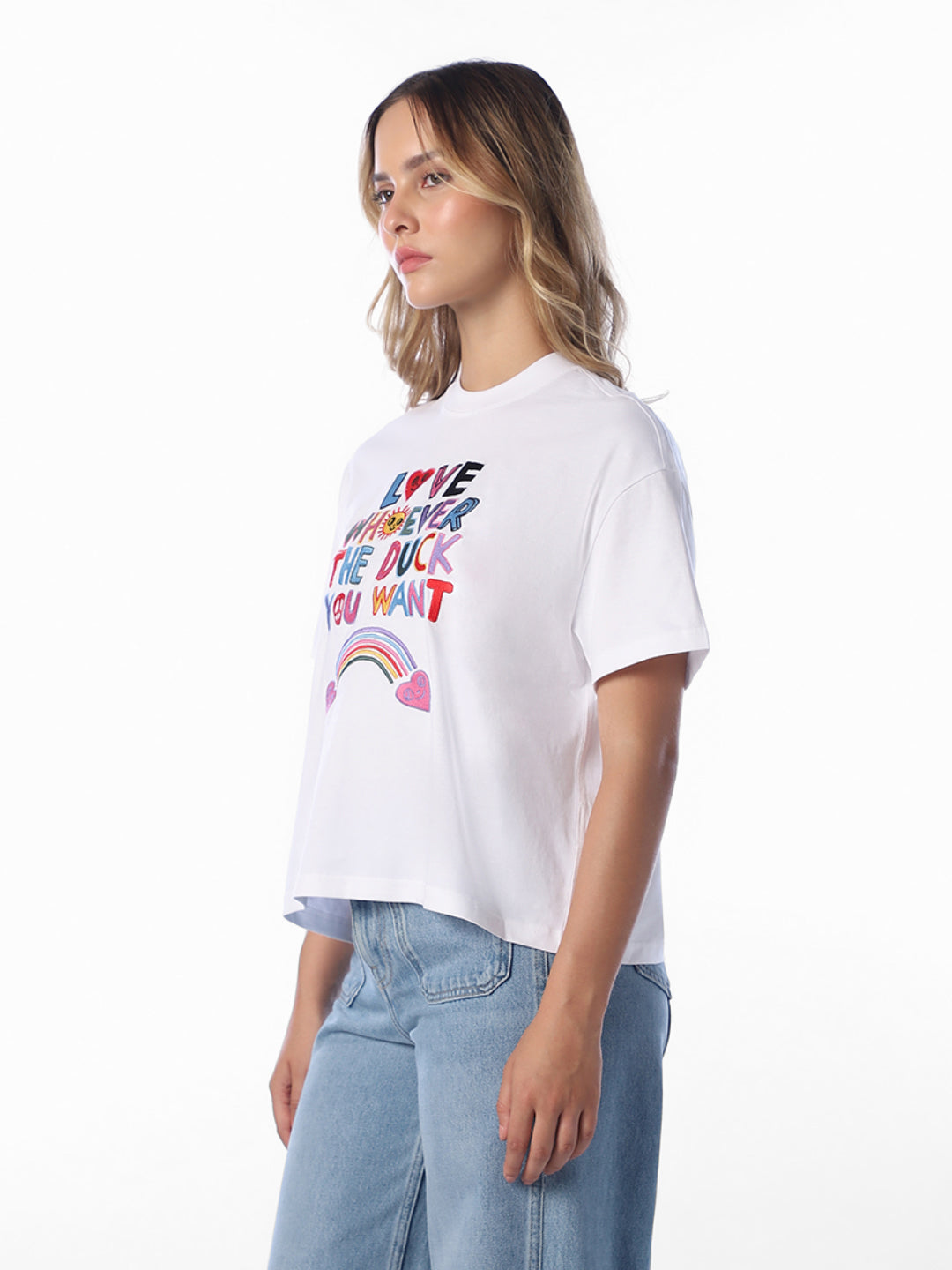 White Printed Relaxed Fit T-Shirt