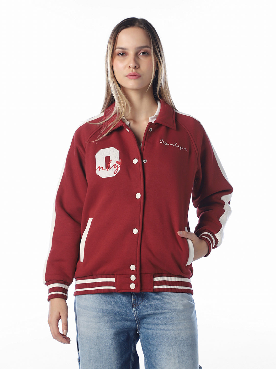 Red Printed Varsity Jacket