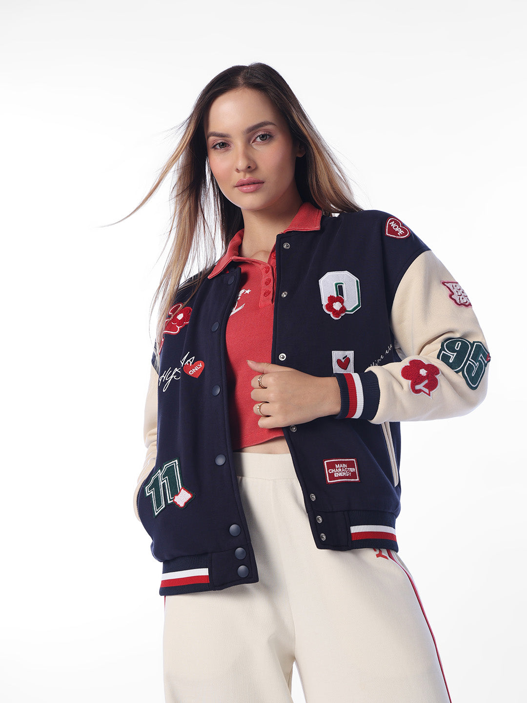 Navy Blue Printed Bomber Jacket