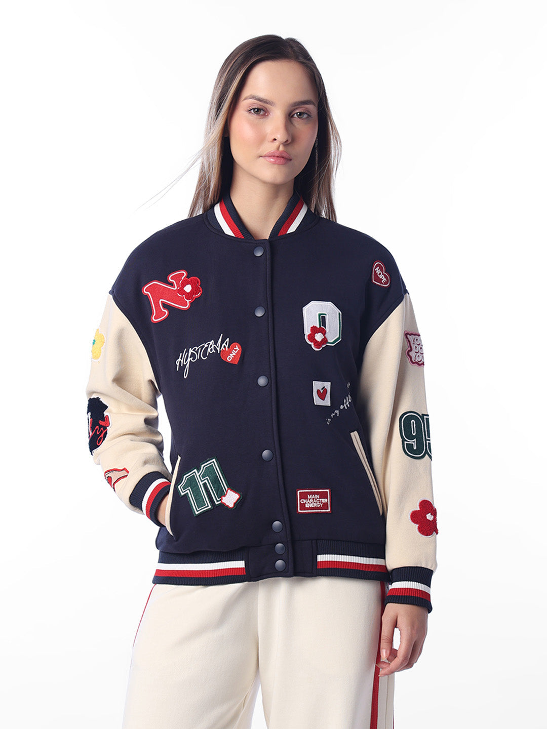 Navy Blue Printed Bomber Jacket